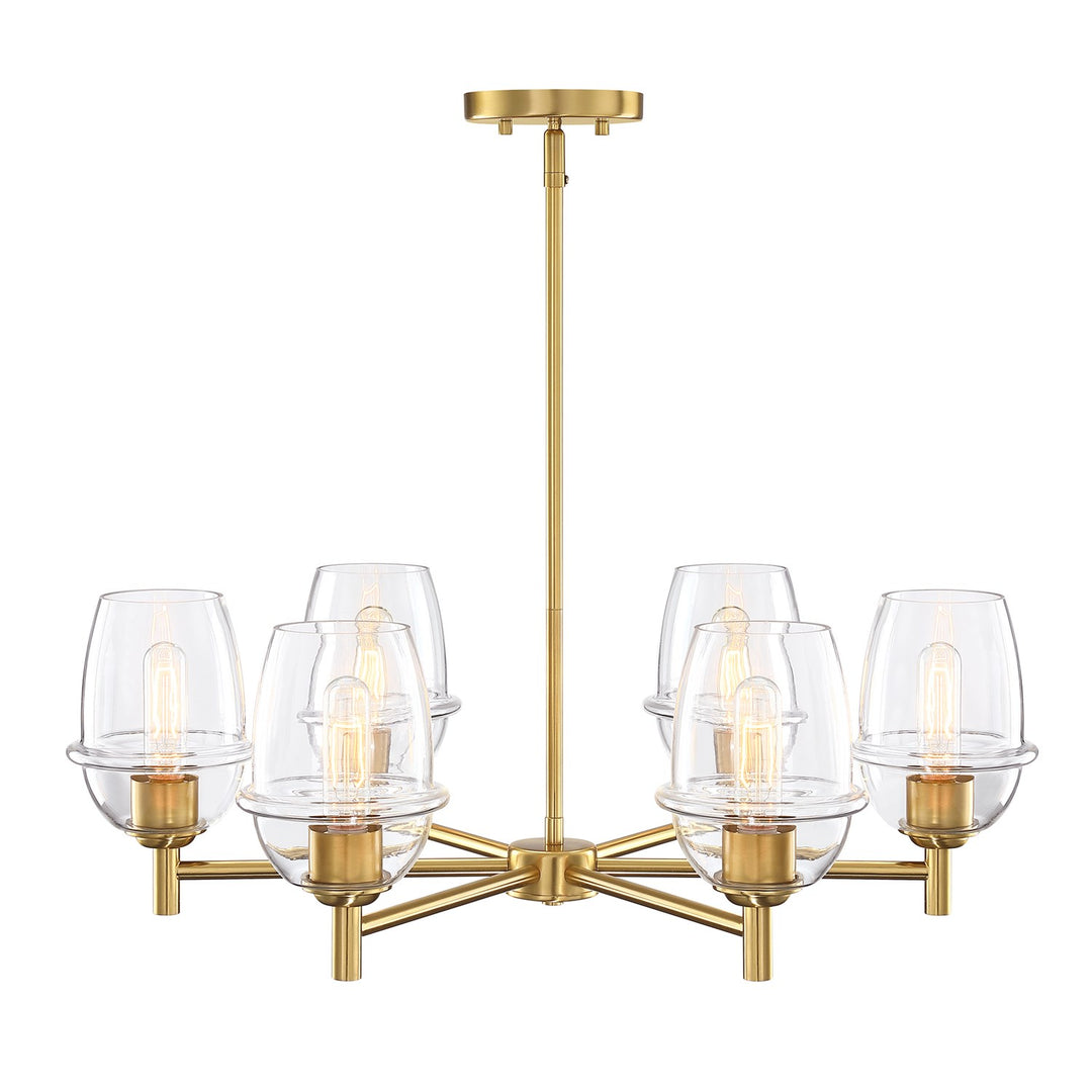 6-Light Brushed Gold Transitional Shaded Chandelier For Dining Rooms