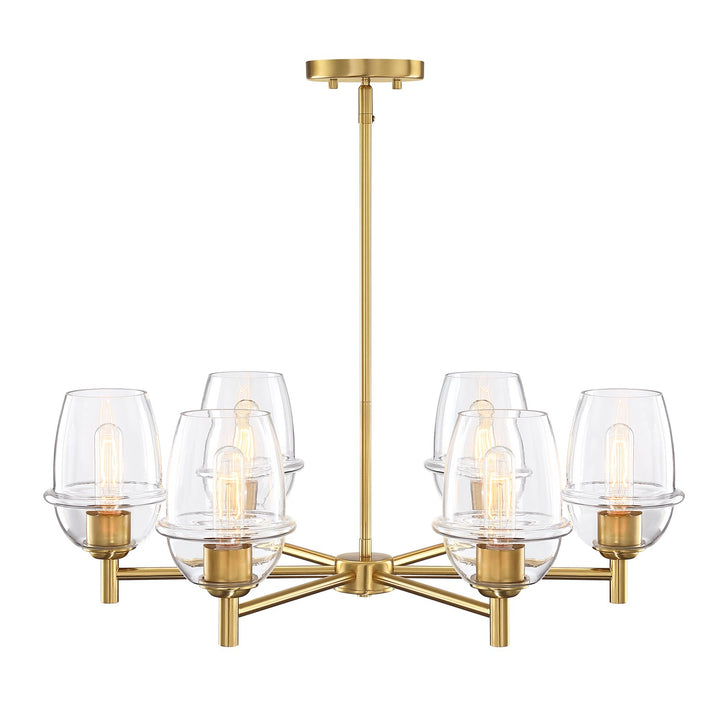 6-Light Brushed Gold Transitional Shaded Chandelier For Dining Rooms