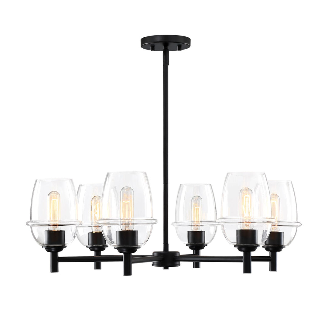 6-Light Matte Black Transitional Shaded Chandelier For Dining Rooms