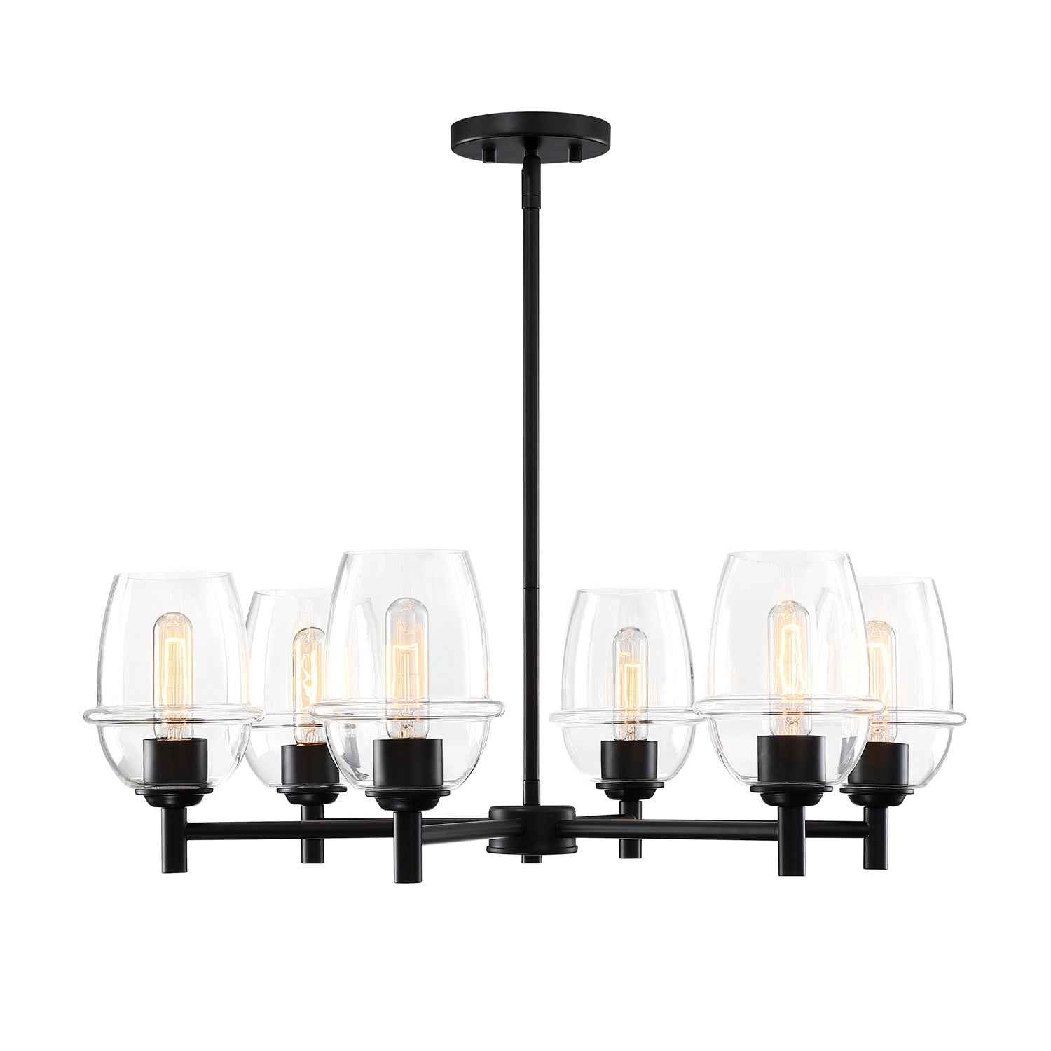 6-Light Matte Black Transitional Shaded Chandelier For Dining Rooms