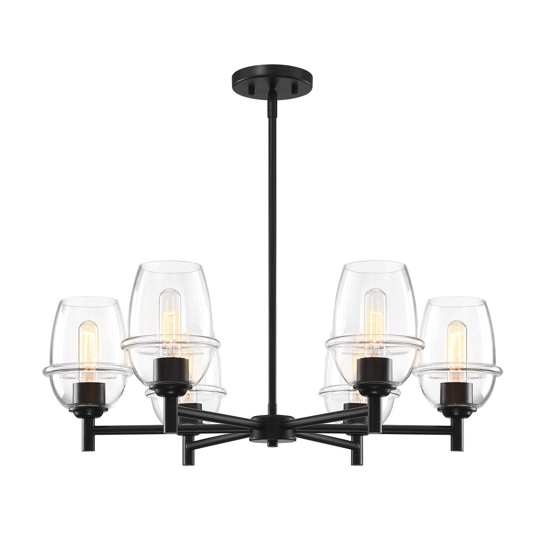 6-Light Matte Black Transitional Shaded Chandelier For Dining Rooms