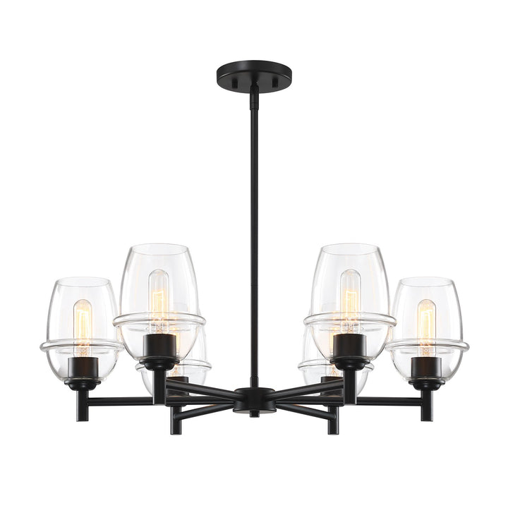 6-Light Matte Black Transitional Shaded Chandelier For Dining Rooms