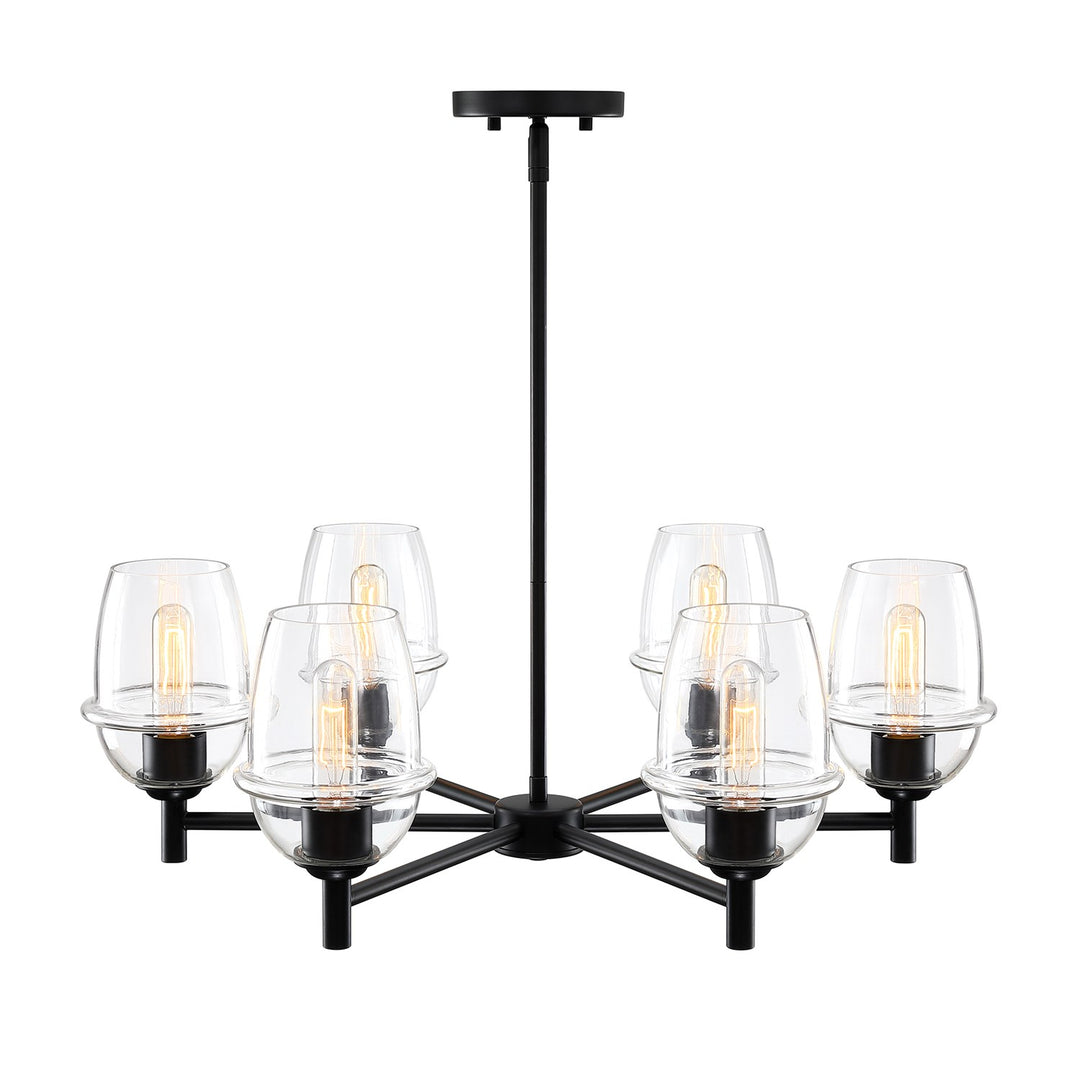 6-Light Matte Black Transitional Shaded Chandelier For Dining Rooms