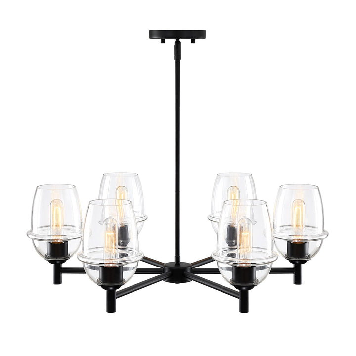 6-Light Matte Black Transitional Shaded Chandelier For Dining Rooms