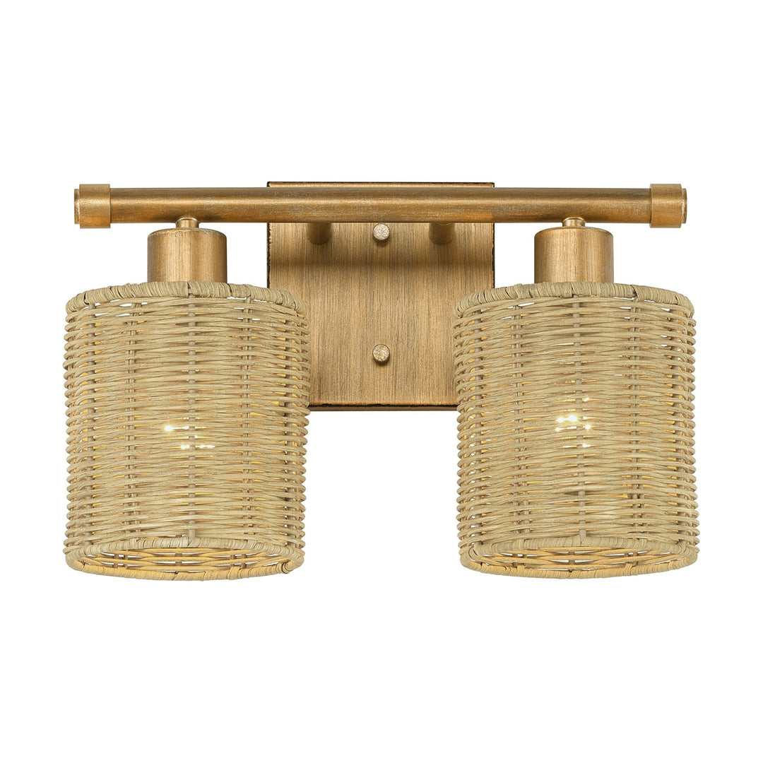 2 Light Antique Gold Leaf Vanity Sconce