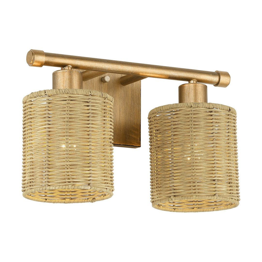 2 Light Antique Gold Leaf Vanity Sconce