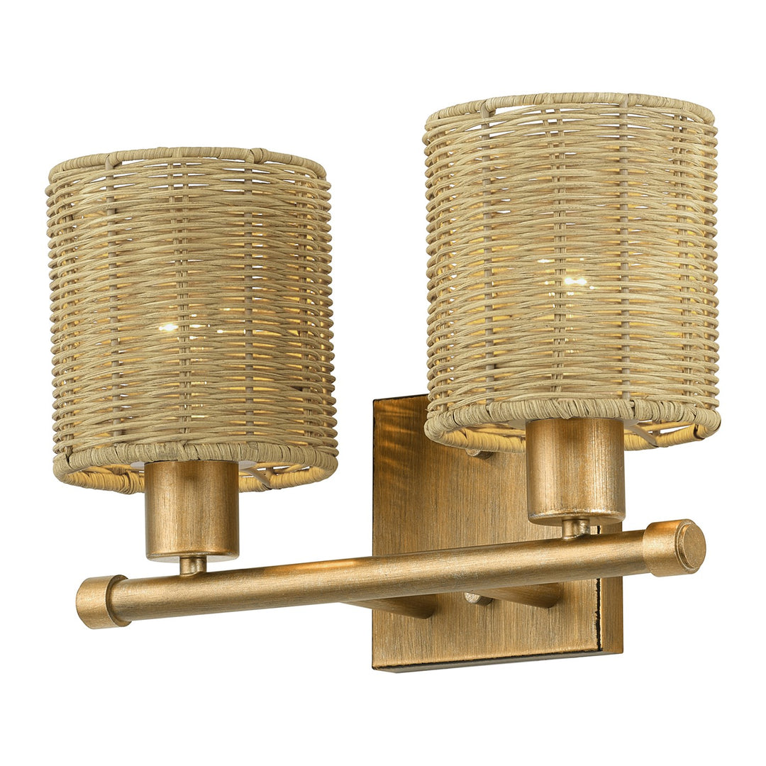 2 Light Antique Gold Leaf Vanity Sconce