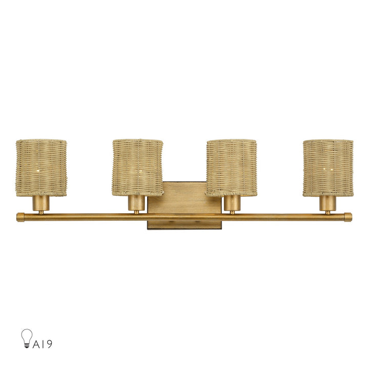 4 Light Antique Gold Leaf Large Vanity Sconce by Livex Lighting