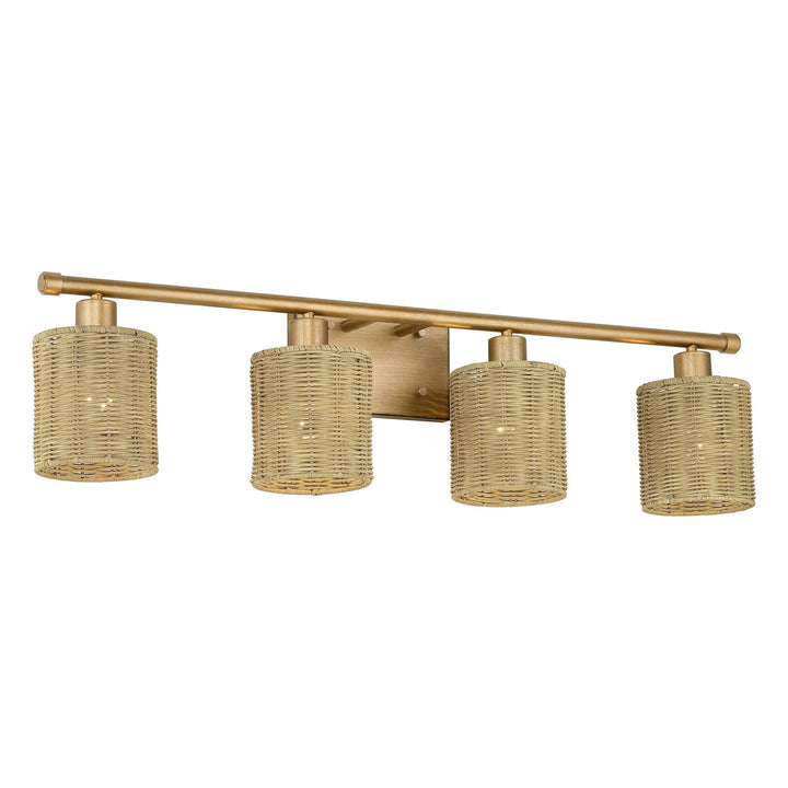 4 Light Antique Gold Leaf Large Vanity Sconce