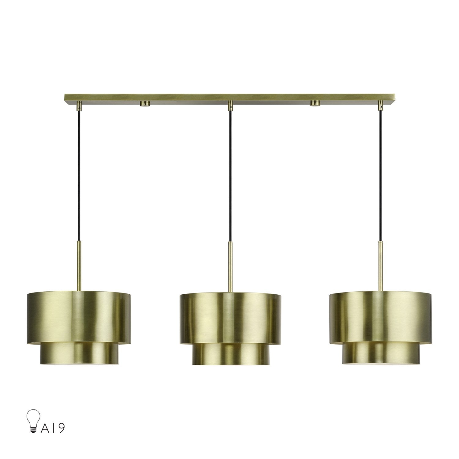 3 Light Antique Brass Extra Large Linear Chandelier by Livex Lighting