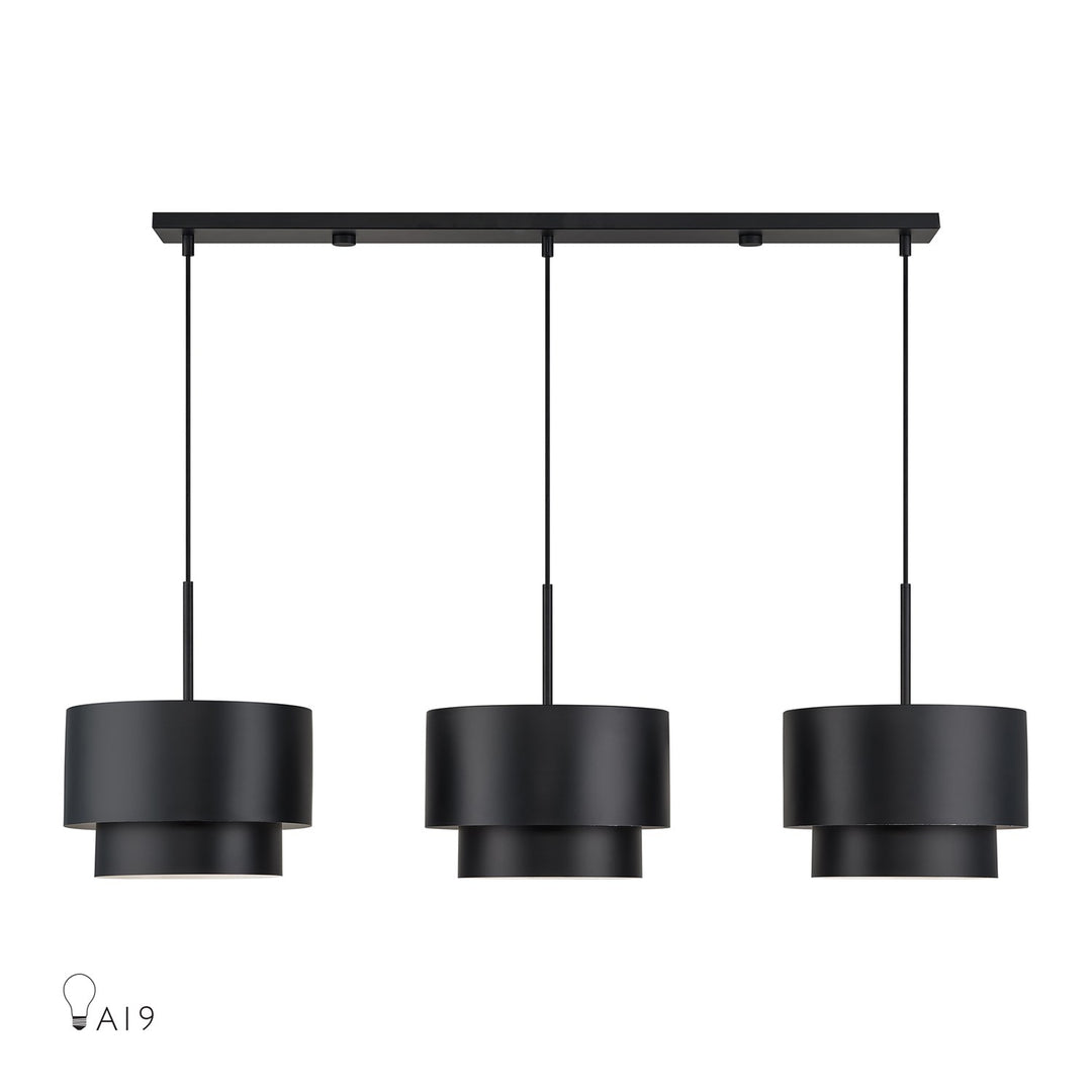 3 Light Black Extra Large Linear Chandelier by Livex Lighting