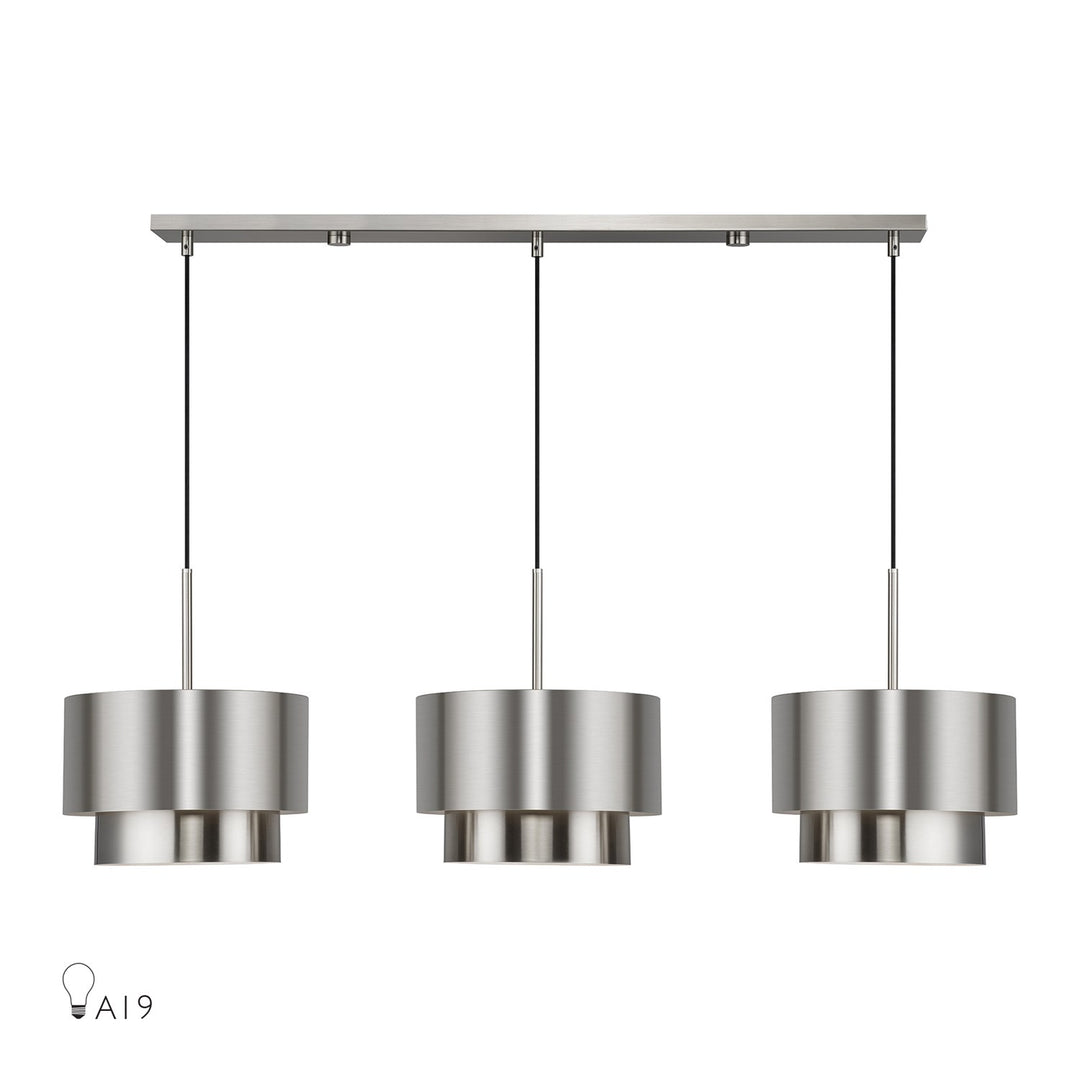 3 Light Brushed Nickel Extra Large Linear Chandelier by Livex Lighting