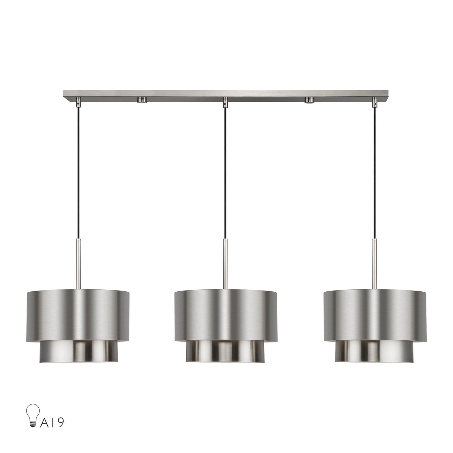 3 Light Brushed Nickel Extra Large Linear Chandelier by Livex Lighting