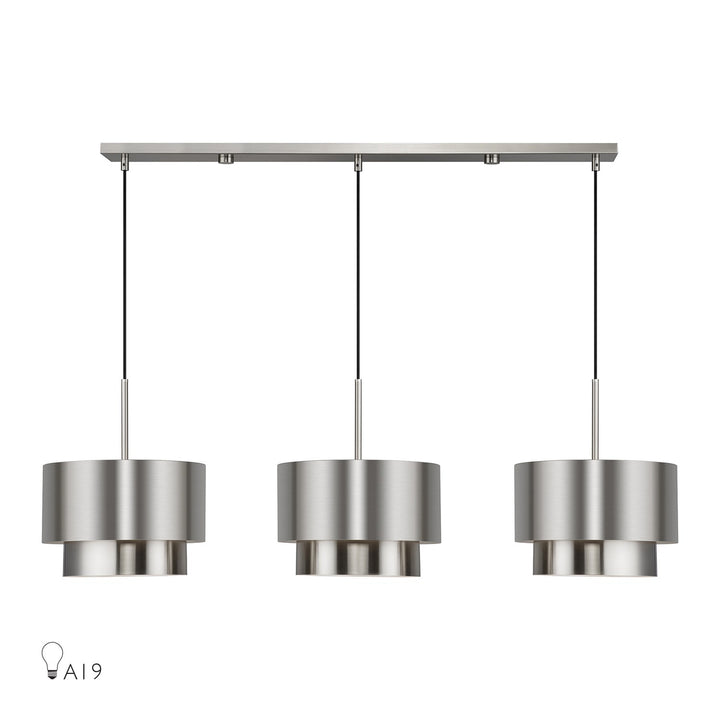 3 Light Brushed Nickel Extra Large Linear Chandelier by Livex Lighting
