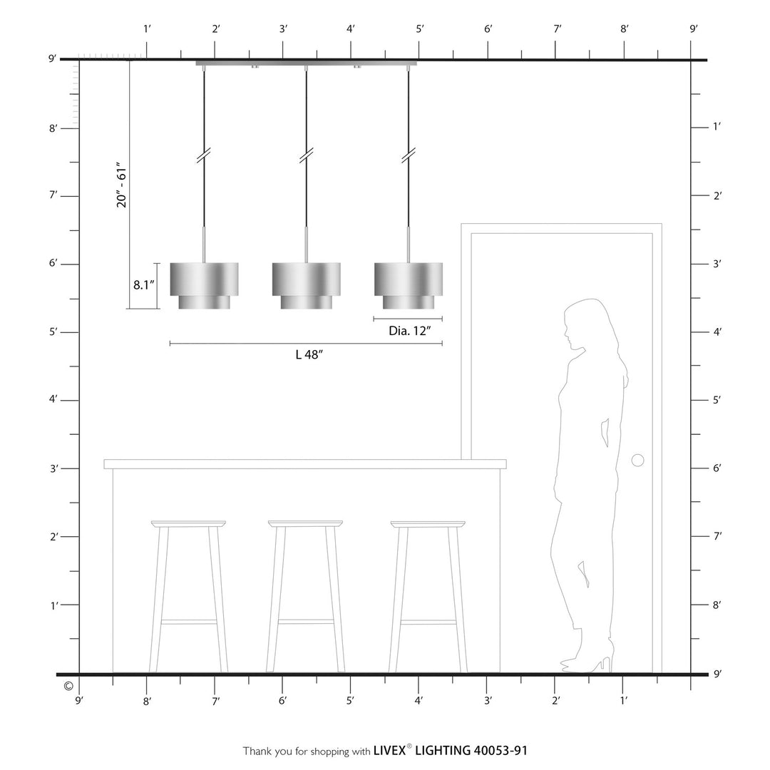 3 Light Brushed Nickel Extra Large Linear Chandelier