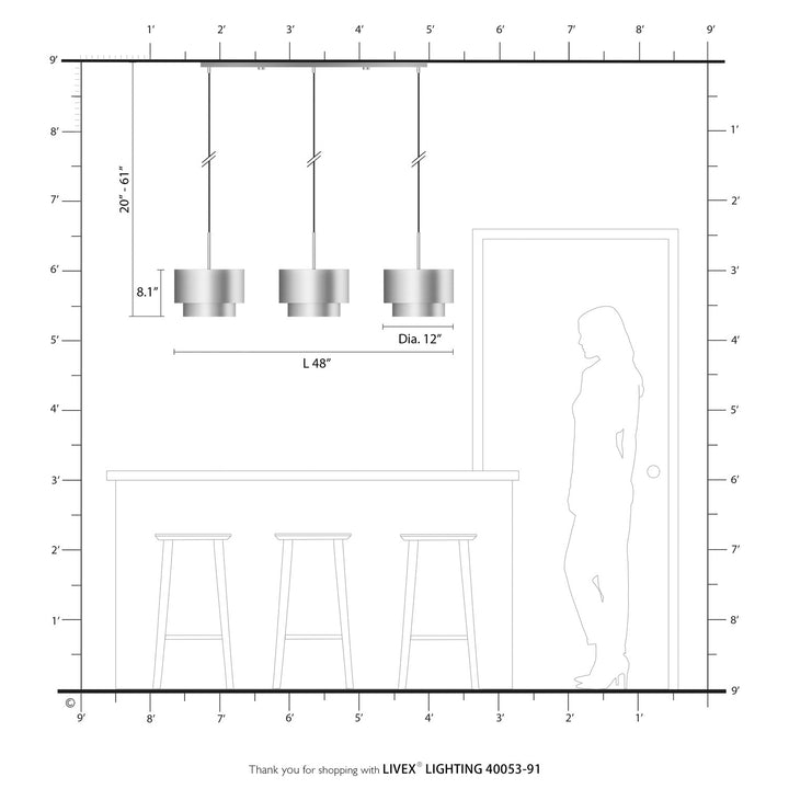 3 Light Brushed Nickel Extra Large Linear Chandelier