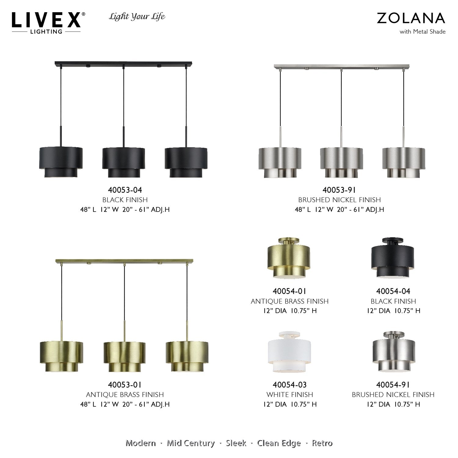 2 Light Brushed Nickel Medium Semi-Flush