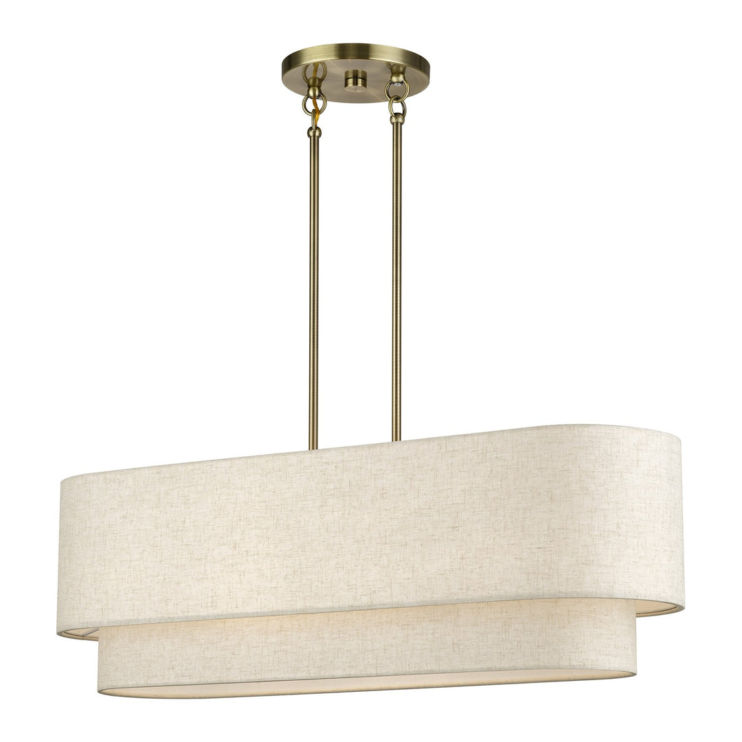 4 Light Antique Brass Large Linear Chandelier