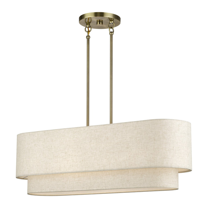 4 Light Antique Brass Large Linear Chandelier
