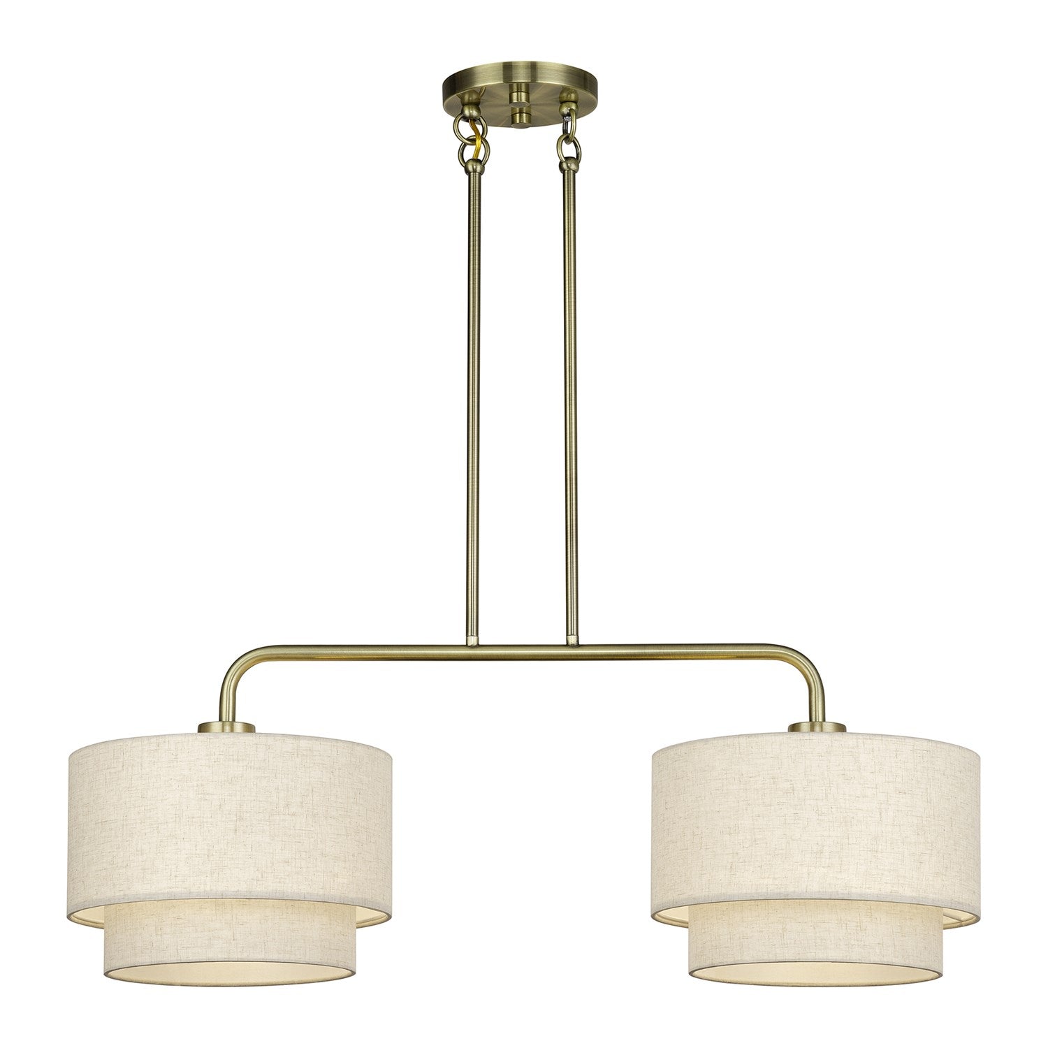 2 Light Antique Brass Large Linear Chandelier