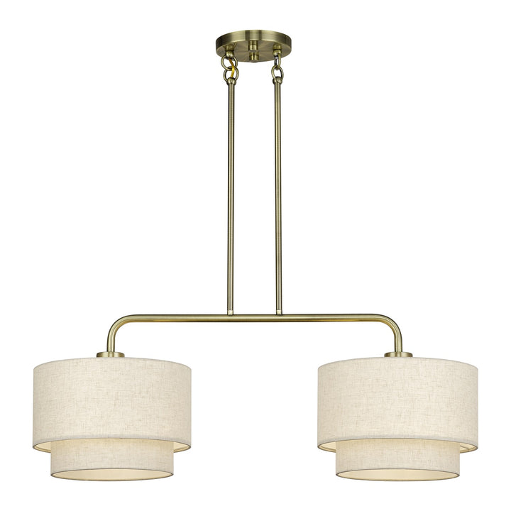 2 Light Antique Brass Large Linear Chandelier