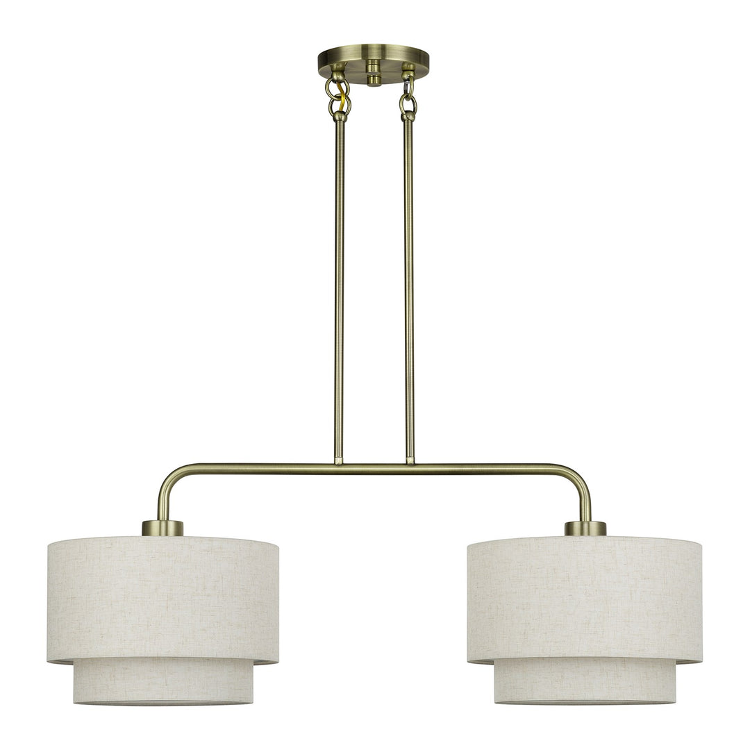 2 Light Antique Brass Large Linear Chandelier
