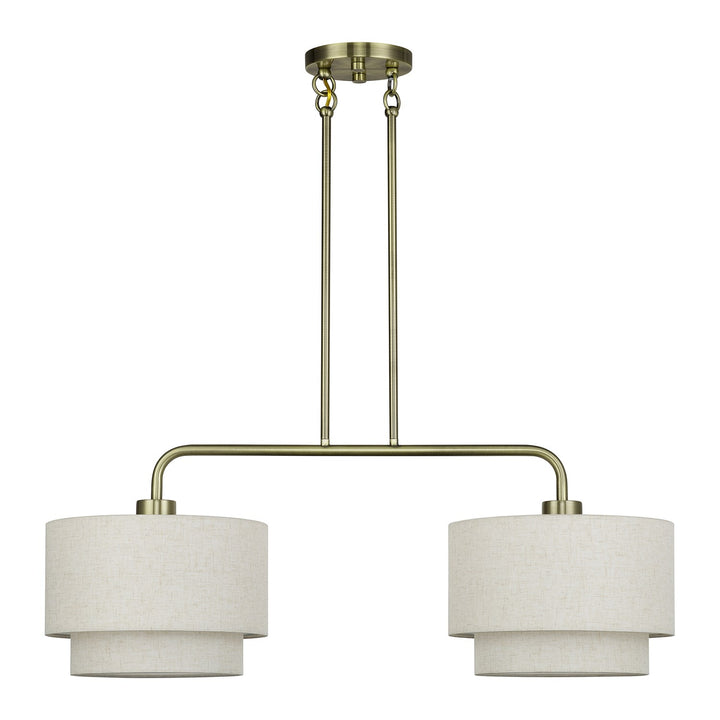 2 Light Antique Brass Large Linear Chandelier