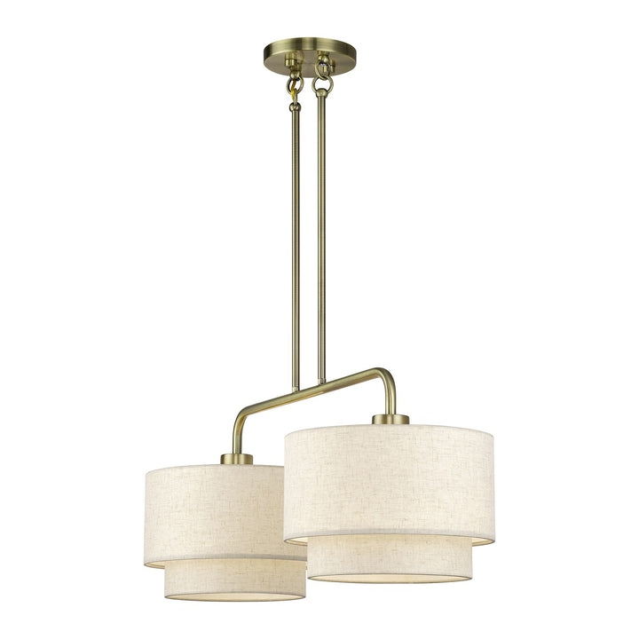 2 Light Antique Brass Large Linear Chandelier