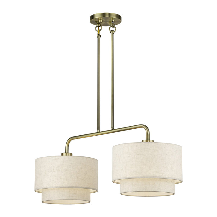2 Light Antique Brass Large Linear Chandelier