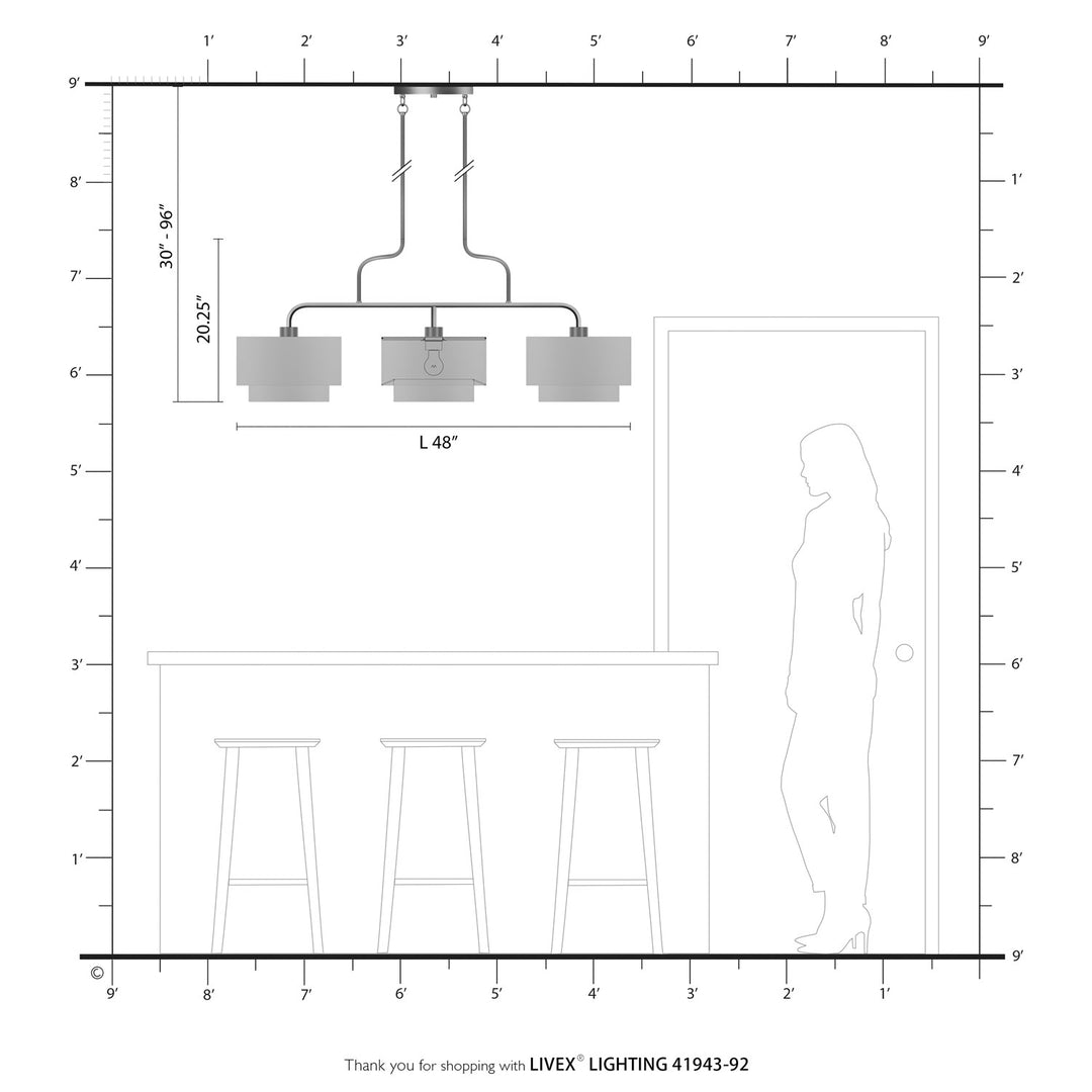 3 Light English Bronze Extra Large Linear Chandelier