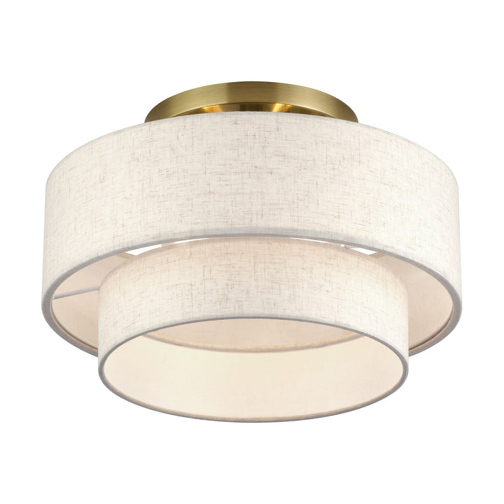 3 Light Antique Brass Large Semi-Flush