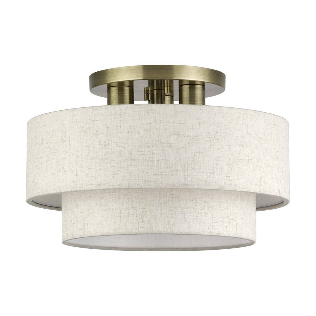3 Light Antique Brass Large Semi-Flush