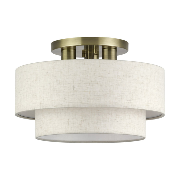 3 Light Antique Brass Large Semi-Flush