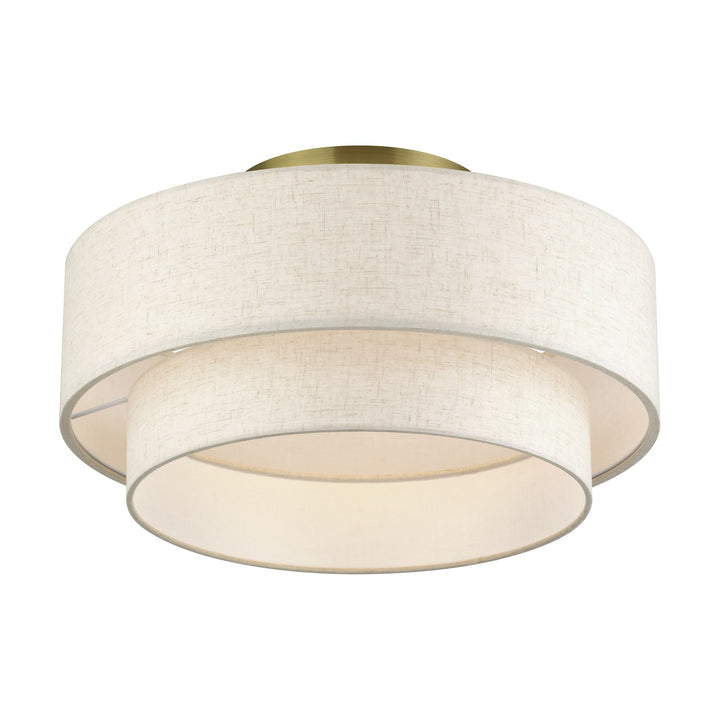 3 Light Antique Brass Large Semi-Flush