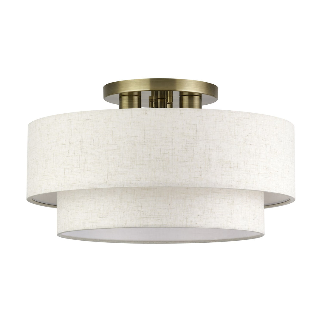 3 Light Antique Brass Large Semi-Flush