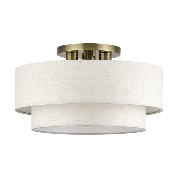 3 Light Antique Brass Large Semi-Flush