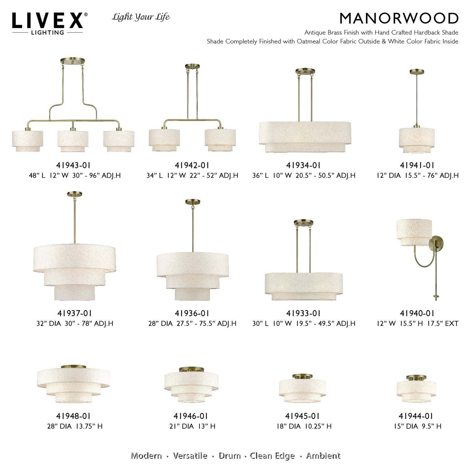 4 Light Antique Brass Extra Large Semi-Flush