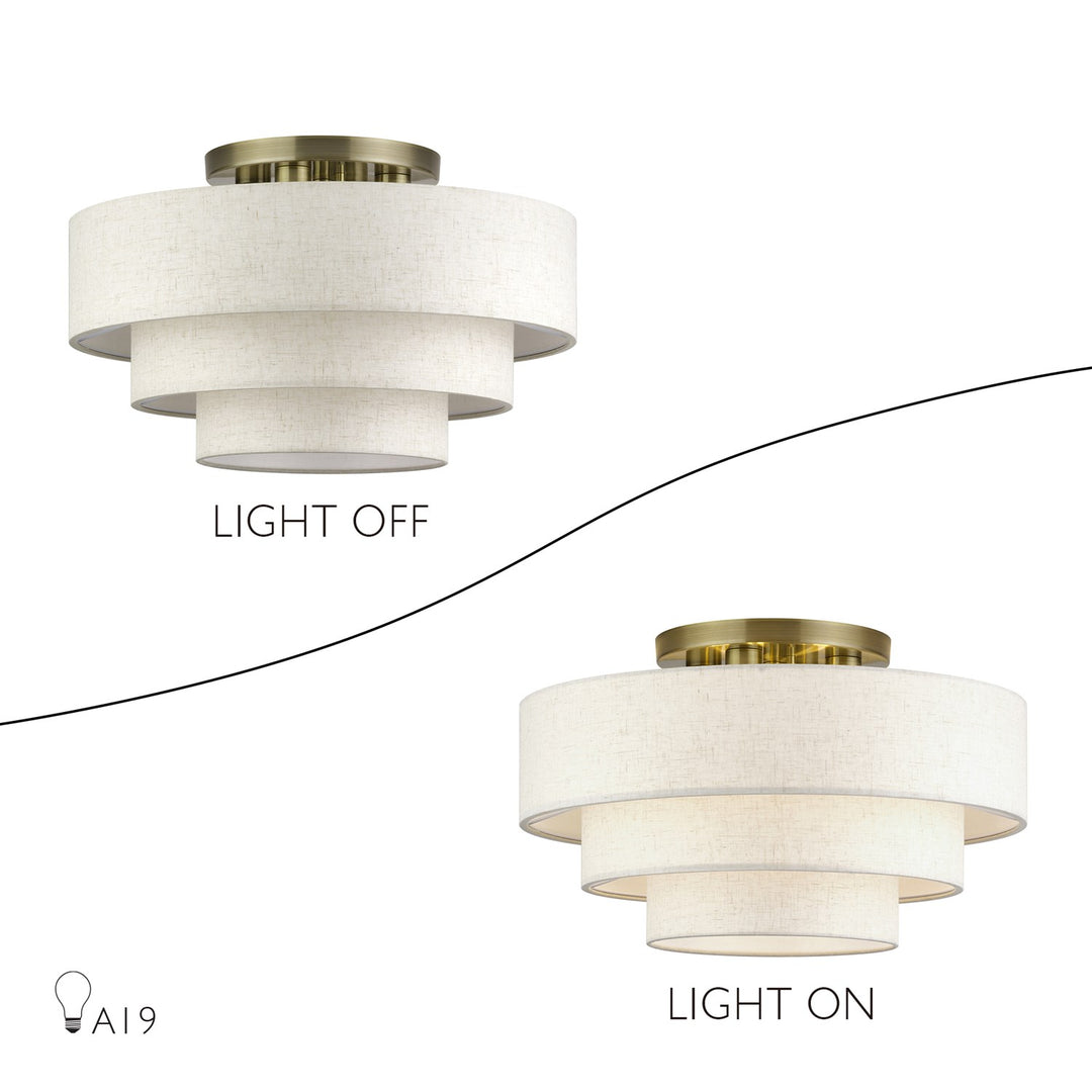 4 Light Antique Brass Extra Large Semi-Flush