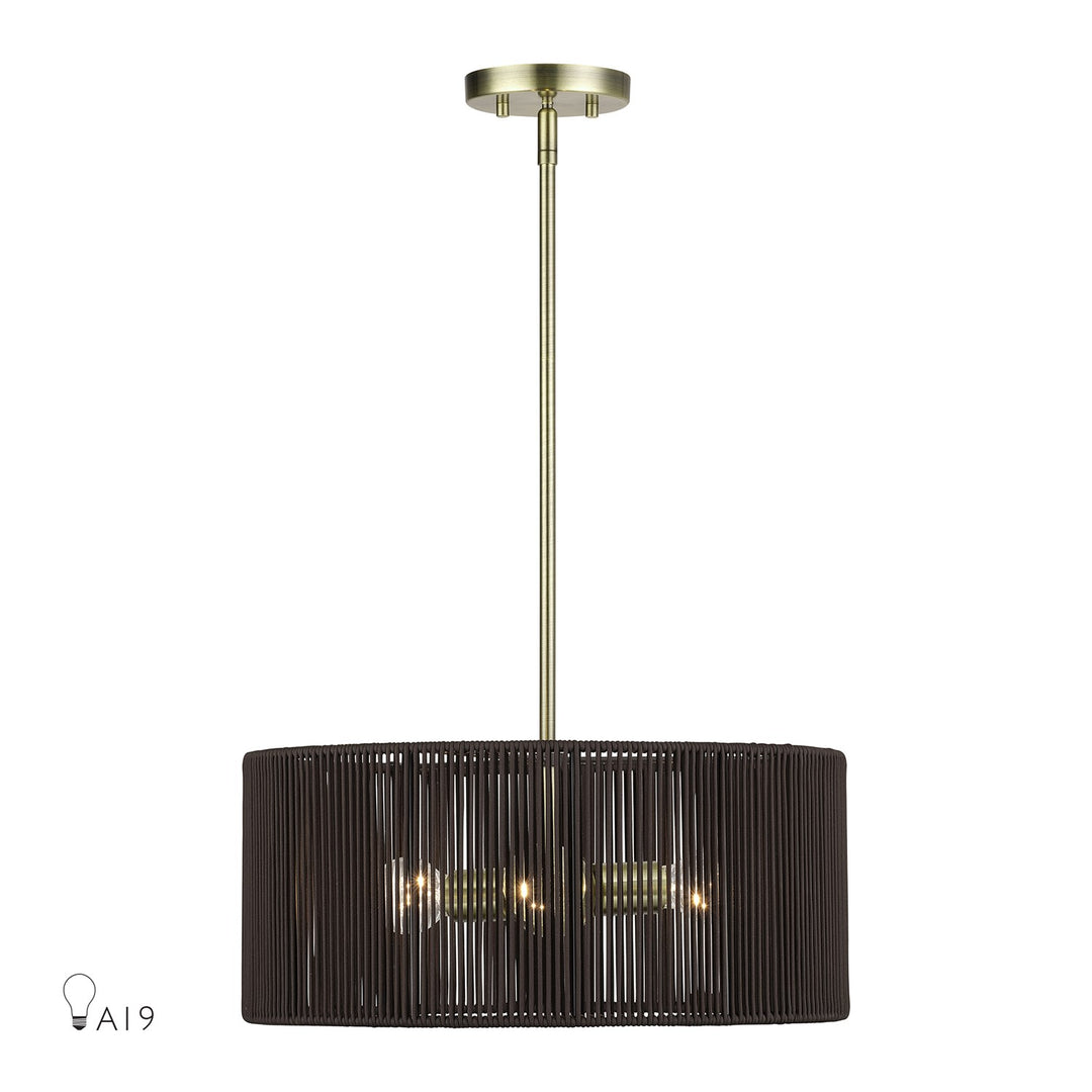 3 Light Antique Brass Pendant Chandelier by Livex Lighting