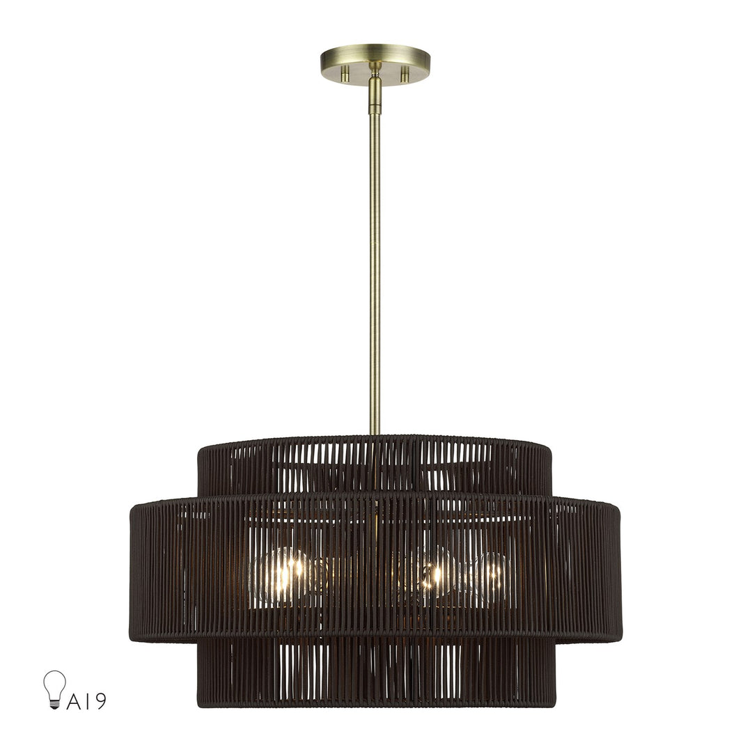 5 Light Antique Brass Pendant Chandelier by Livex Lighting