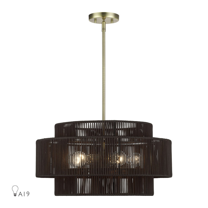 5 Light Antique Brass Pendant Chandelier by Livex Lighting