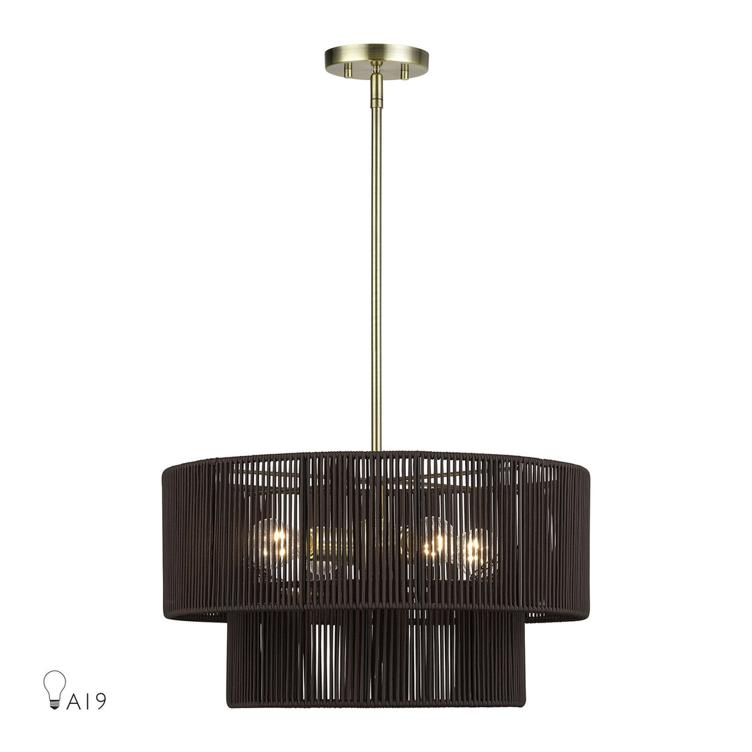 4 Light Antique Brass Pendant Chandelier by Livex Lighting