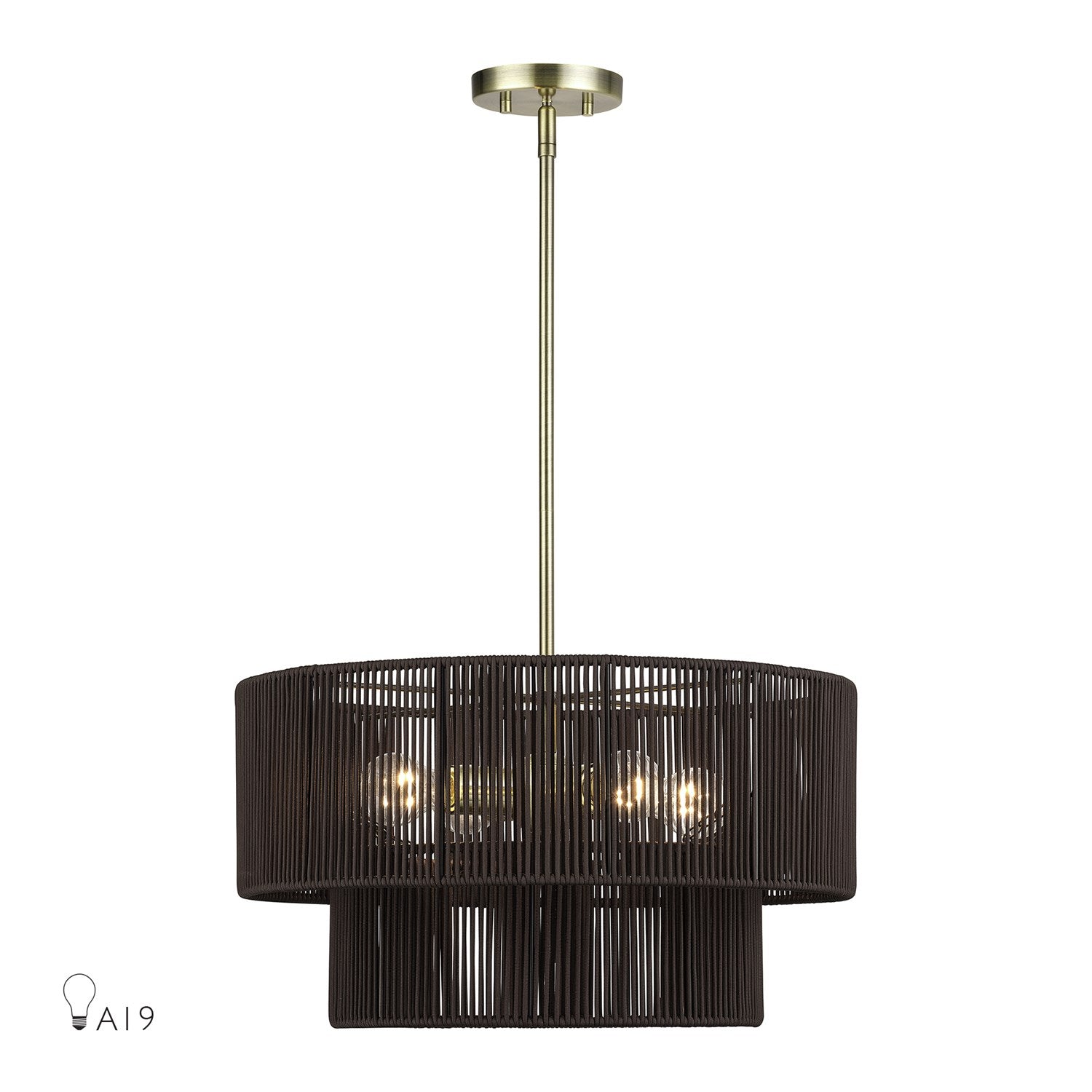 4 Light Antique Brass Pendant Chandelier by Livex Lighting