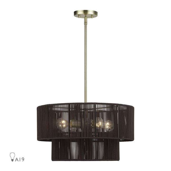 4 Light Antique Brass Pendant Chandelier by Livex Lighting