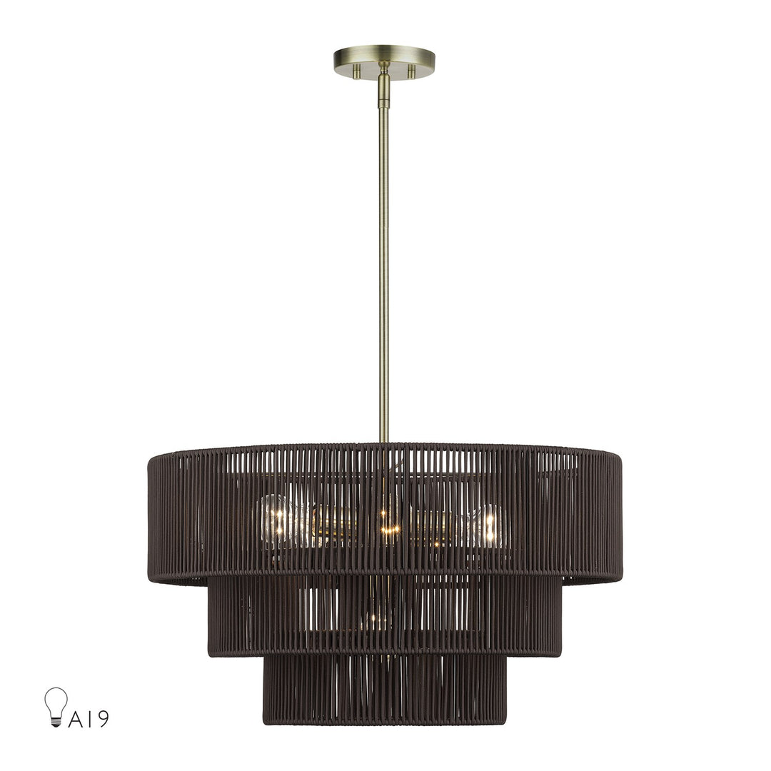 6 Light Antique Brass Pendant Chandelier by Livex Lighting