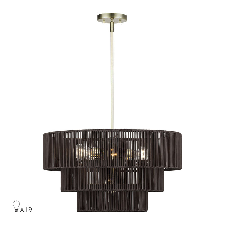 6 Light Antique Brass Pendant Chandelier by Livex Lighting