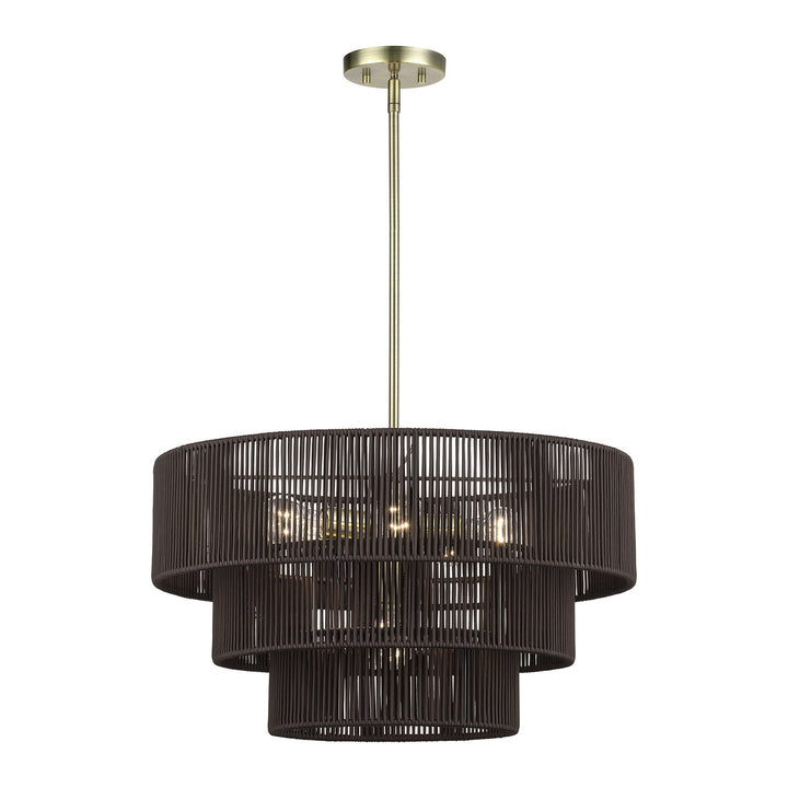 6 Light Antique Brass Pendant Chandelier