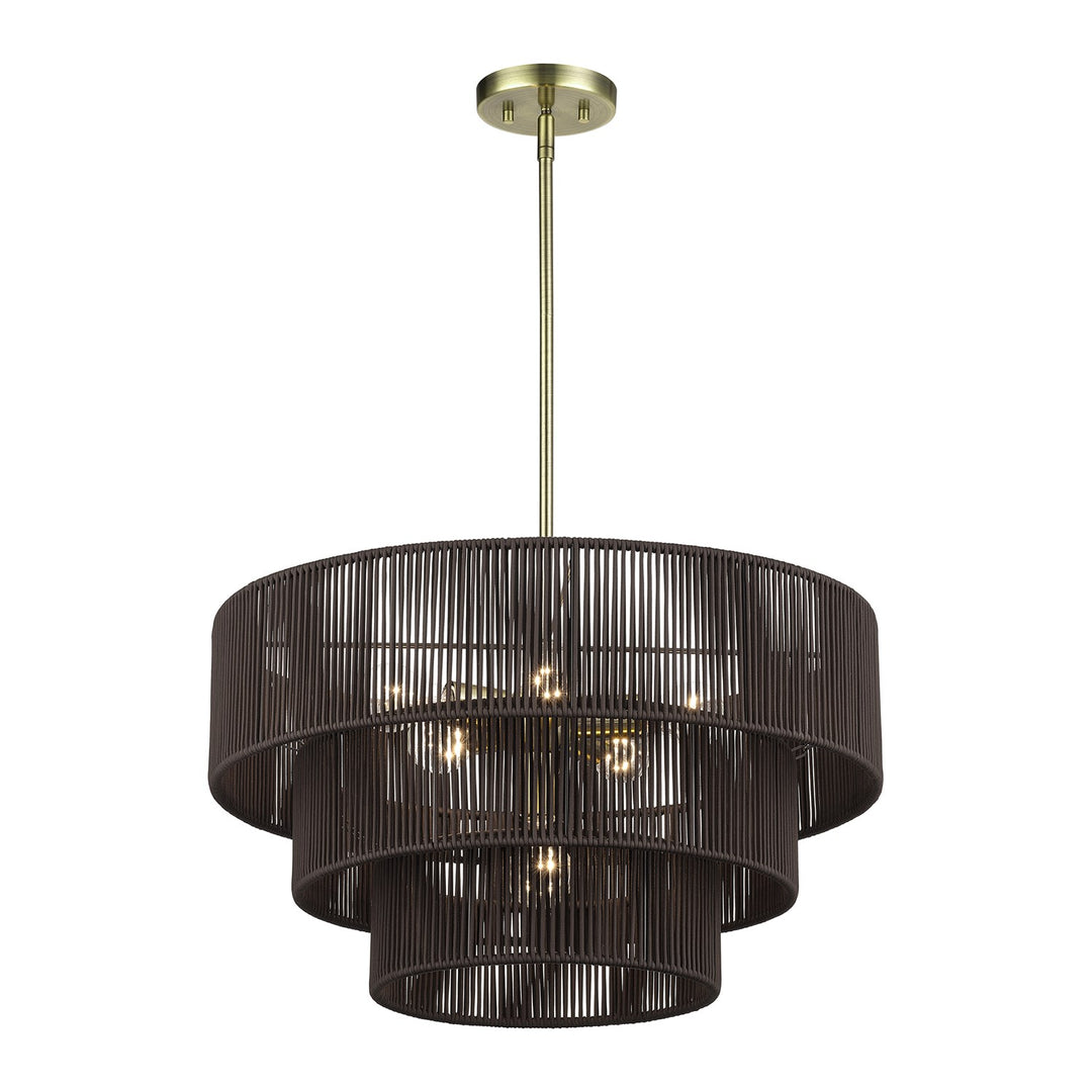 6 Light Antique Brass Pendant Chandelier
