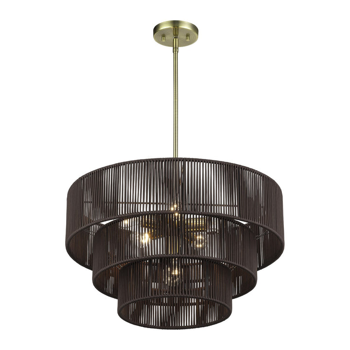 6 Light Antique Brass Pendant Chandelier