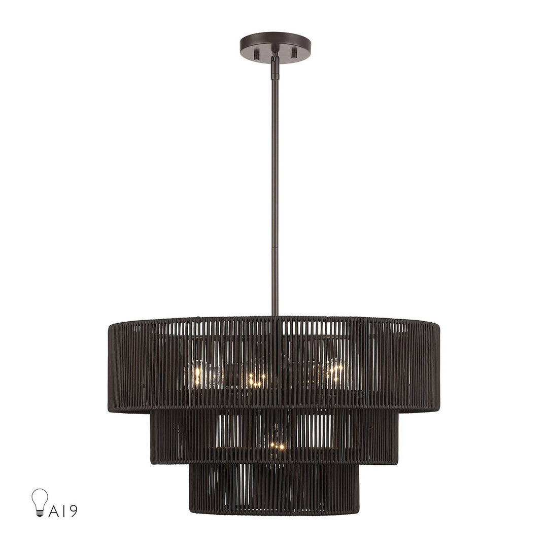 6 Light English Bronze Pendant Chandelier by Livex Lighting